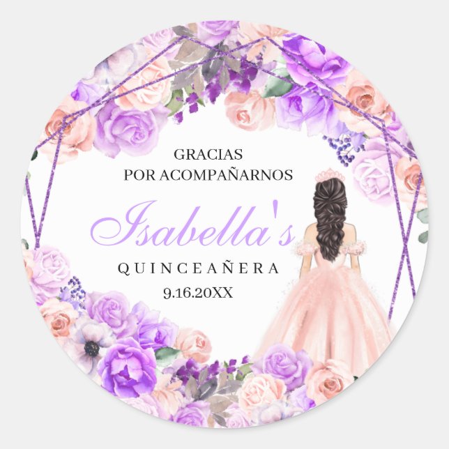 Rosa und Lila Quinceanera Runder Aufkleber (Vorderseite)