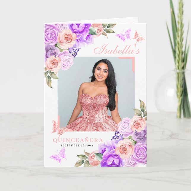 Rosa und Lila Quinceanera Tiara Schmetterlinge Programm (Vorderseite)