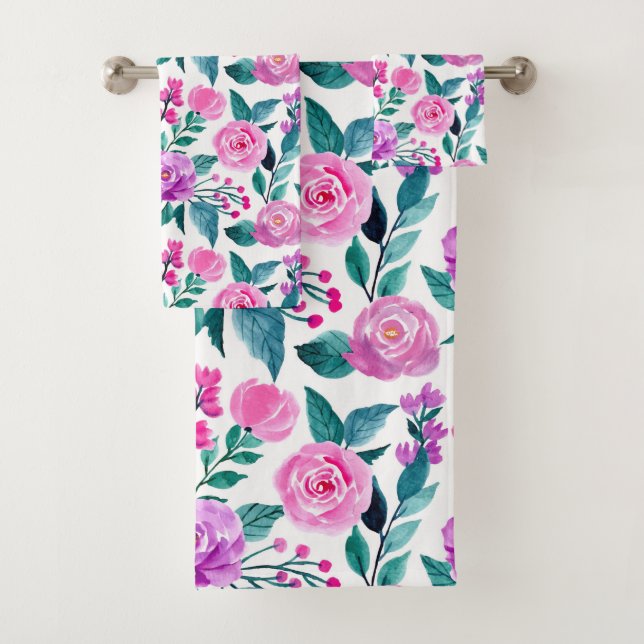 Rosa und lila Rose Badhandtuch Set (Insitu)