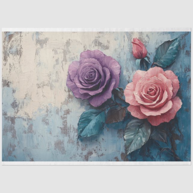 Rosa und Lila Rose bedrückt Dekoupage Seidenpapier (Vorderseite)