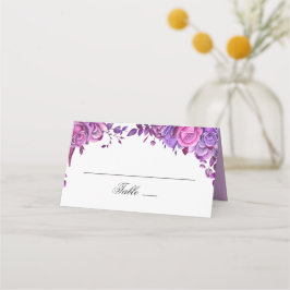 Rosa und lila Rose. Hochzeit von Aquarellfarben-Bl Platzkarte