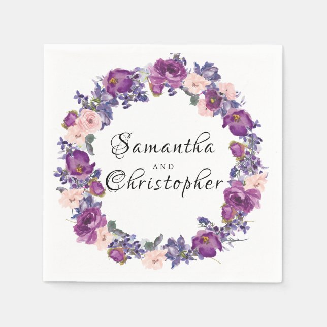 Rosa und Lila Rose Personalisiert Serviette (Vorderseite)