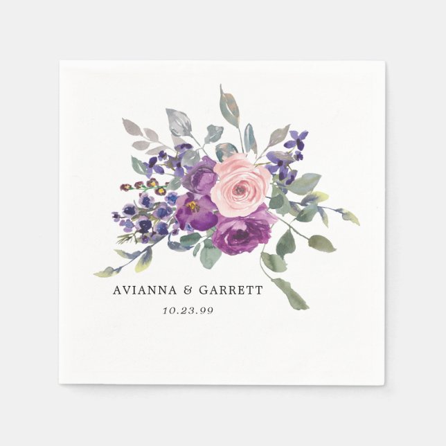 Rosa und Lila Rose Personalisierte Hochzeit mit Bl Serviette (Vorderseite)