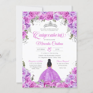 Rosa und Lila Rose und Silver Tiara Quinceanera I Einladung