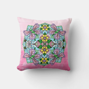 Rosa und Lila Schmetterling Mandala Kissen