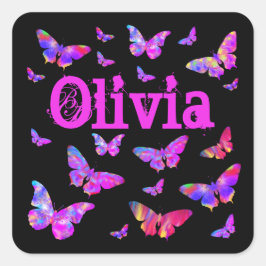 Rosa und Lila Schmetterling Pop Art Olivia Wählen  Quadratischer Aufkleber