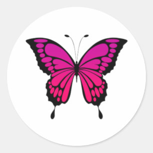 Rosa und lila Schmetterling Runder Aufkleber