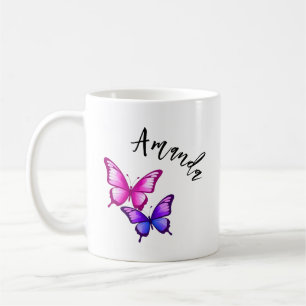Rosa und Lila Schmetterlingsdarstellung mit Namen Kaffeetasse