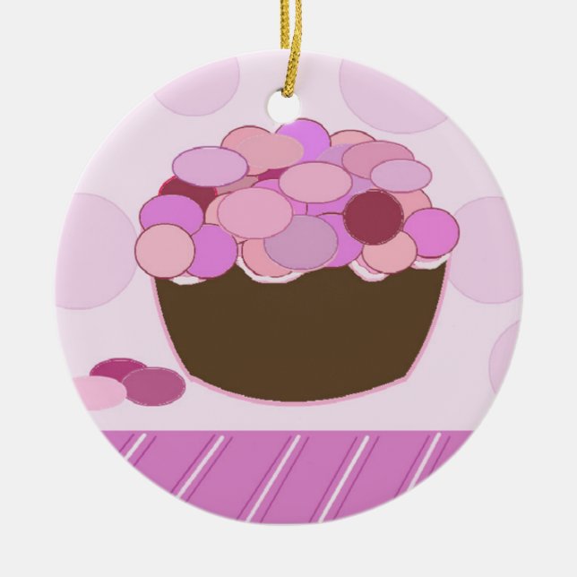Rosa und Lila Smartie Cupcake Keramik Ornament (Vorne)