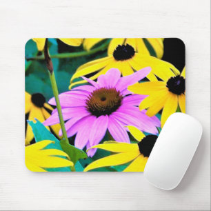 Rosa und lila Sonnenhut mit gelben Blumen Mousepad