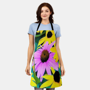 Rosa und lila Sonnenhut mit gelben Blumen Schürze
