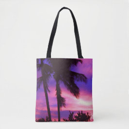 Rosa und Lila Sonnenuntergang Palmen Tree Tasche
