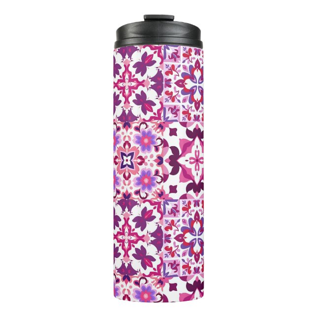 Rosa und Lila spanische Fliesen Thermosbecher (Vorderseite)
