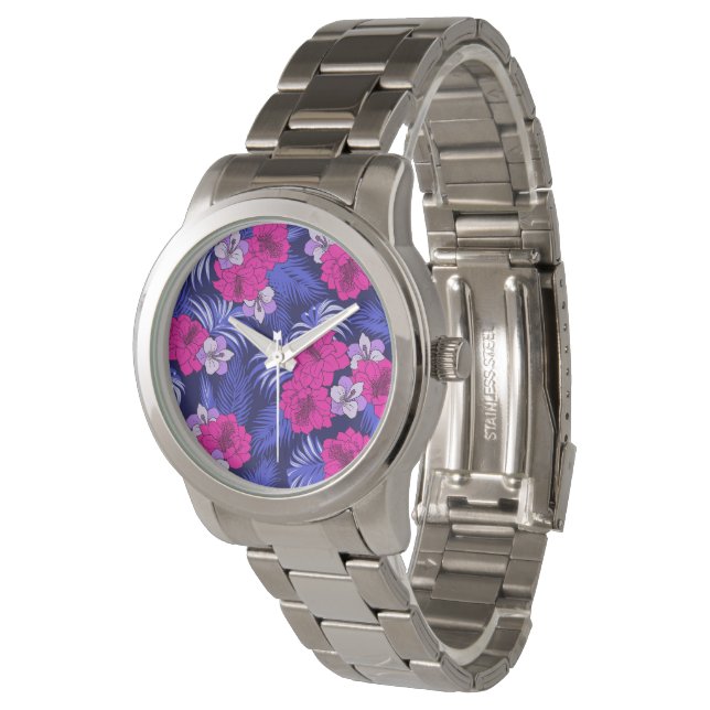 Rosa und Lila tropisch - Ein helles Design für Hib Armbanduhr (Schrägansicht)