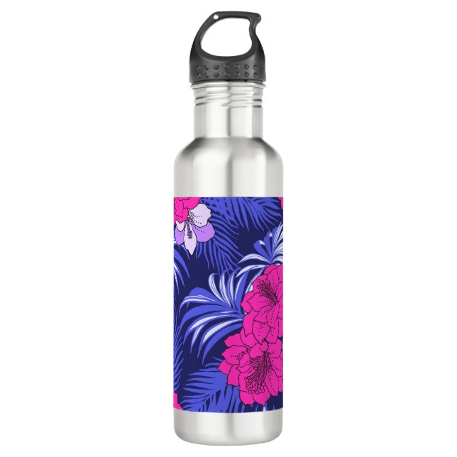 Rosa und Lila tropisch - Ein helles Design für Hib Edelstahlflasche (Vorderseite)