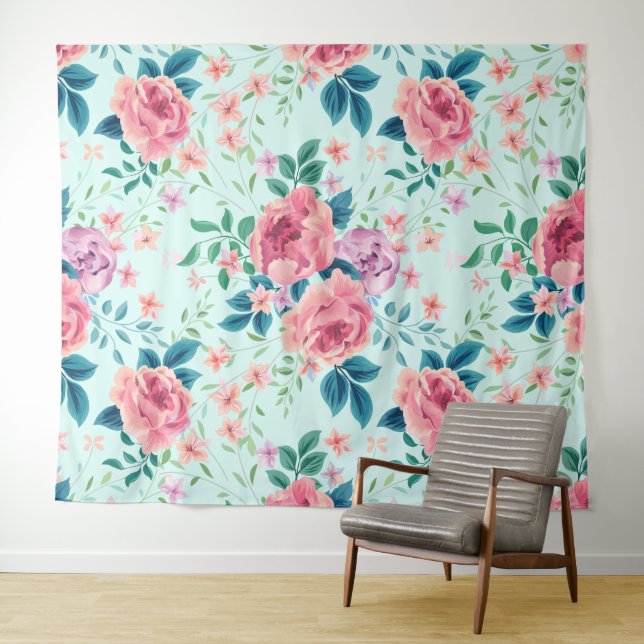 Rosa und lila Vintage Blume Wandteppich (Beispiel (Horizontal))