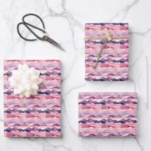 Rosa und Lila Wasserfarbe Landschaft Geschenkpapier Set