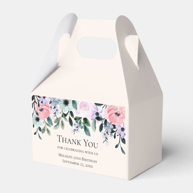 Rosa und Lila Wasserfarben - Blumenrinde Danke Geschenkschachtel (Vorderseite)