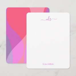Rosa und Lila Waves Mit Monogramm Note Card Mitteilungskarte