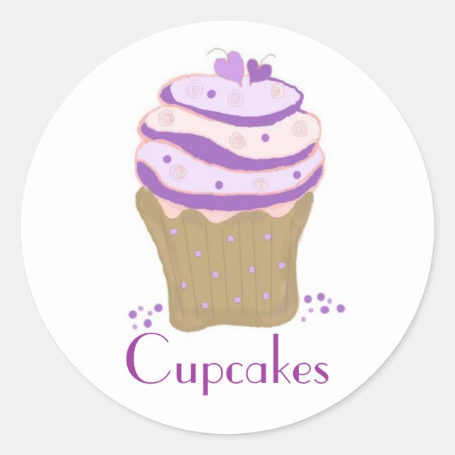 Rosa und Lila wirbelfarbene Cupcakes Runder Aufkleber (Vorderseite)