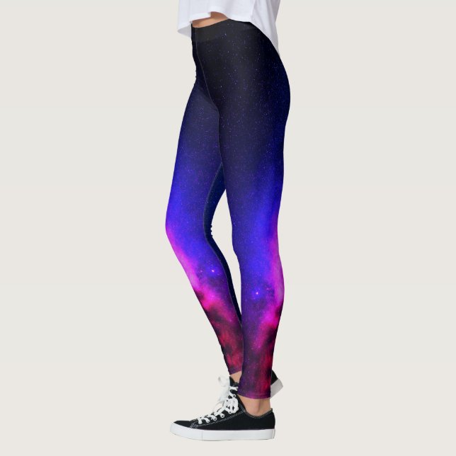 Rosa und Lila Wolkennebel Milchstraße Galaxie Leggings (Links)