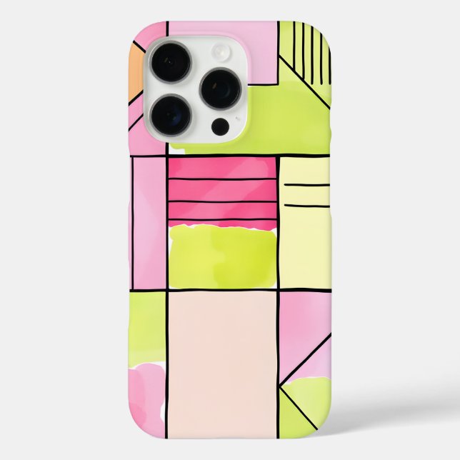 Rosa und Limettengrün Patchwork abstrakt iPhone 16 Pro Hülle (Rückseite)