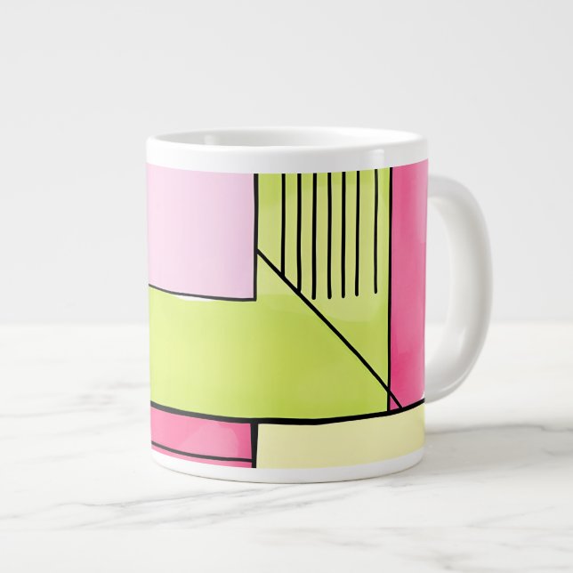 Rosa und Limettengrün Patchwork abstrakt Jumbo-Tasse (Vorderseite Rechts)