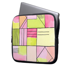 Rosa und Limettengrün Patchwork abstrakt Laptopschutzhülle