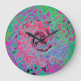 Rosa und Limettengrüne Groovy abstrakte Retro-Spir Große Wanduhr