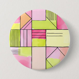 Rosa und Limettengrüne Patchwork-Abstraktion Button