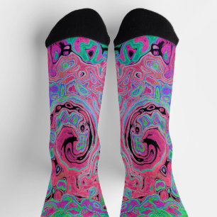 Rosa und Limettengrüner Groovy Abstrakter Retro-Wi Socken