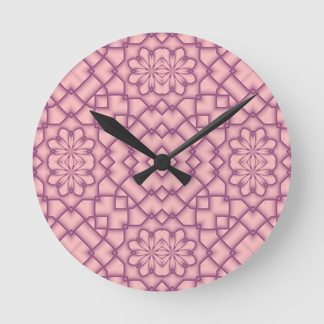 Rosa und magentaroter Tracery Runde Wanduhr (Vorderseite)