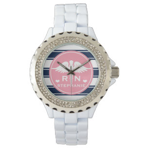 Rosa und Marine-StreifenCaduceus Armbanduhr