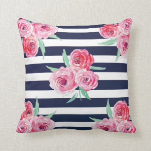 Rosa- und Marineblau Blumenkissen Kissen