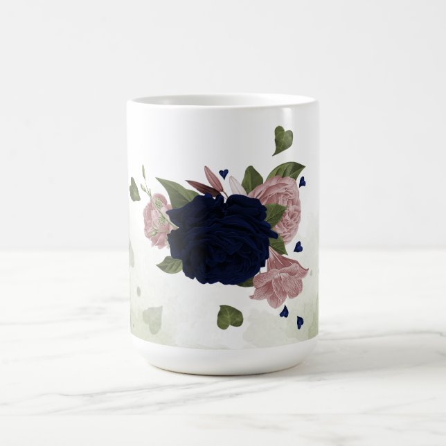 Rosa und marineblaue Blumen Kaffeetasse (Mittel)