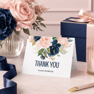 Rosa und marineblaue florale Wasserfarben-Baby-Par Dankeskarte
