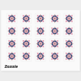 Rosa und marineblaue geometrische Blumenfliesen Quadratischer Aufkleber