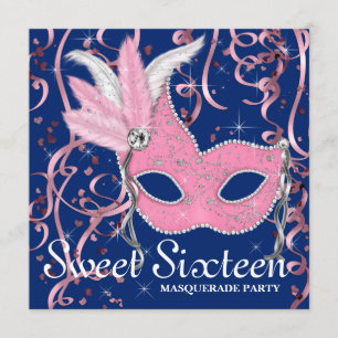 Rosa und Marineblaue Sweet-Sixteen-Party Einladung