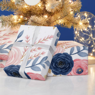 Rosa und marineblaues Blumenmuster-Geschenkpapier Geschenkpapier
