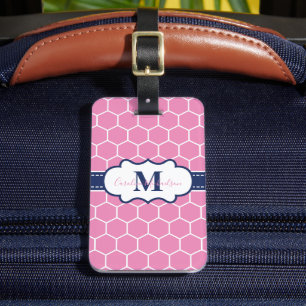 Rosa und marineblaues Monogramm geometrisches Must Gepäckanhänger