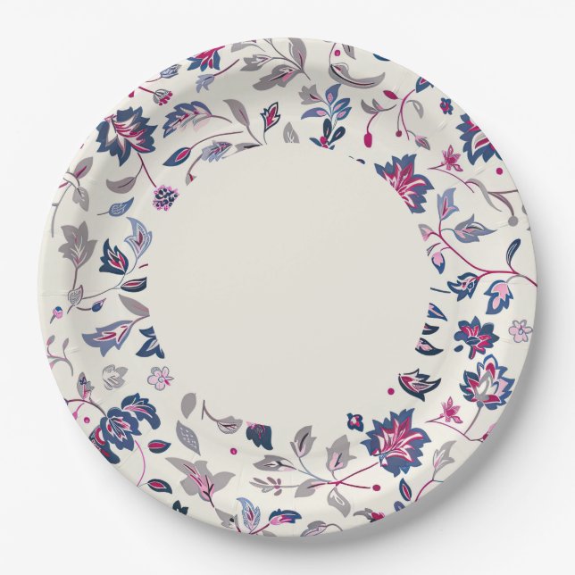 Rosa und Marinefisch Paisley Border Pappteller (Vorderseite)