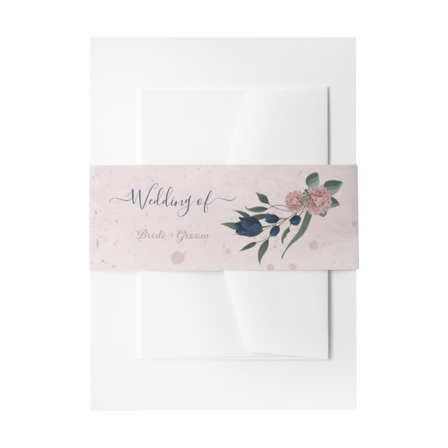 Rosa- und Marinehochzeit Blume Einladungsbanderole (Vorderseite Beispiel)