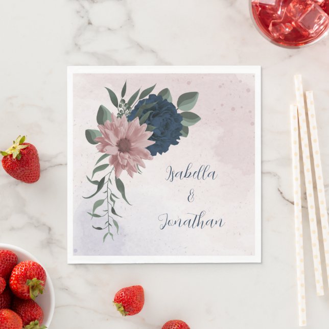 Rosa- und Marinehochzeit Blume Serviette (Beispiel)