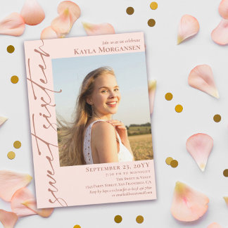 Rosa und Messingkalligrafie Foto Sweet 16 Einladung