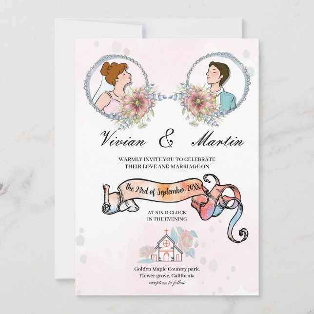 Rosa und milchig Mini-Floral-QR-Code Hochzeit Einladung (Vorderseite)