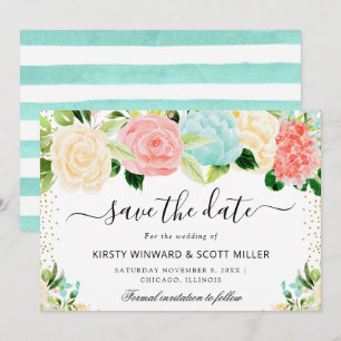 Rosa und Minz-Sommerblumen-Hochzeit Save The Date