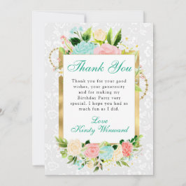 Rosa und Minze Blume Gold Geburtstag Dankeskarte