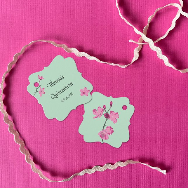Rosa und Minze Grüne Kirsche Blossom Quinceanera Geschenkanhänger (Von Creator hochgeladen)