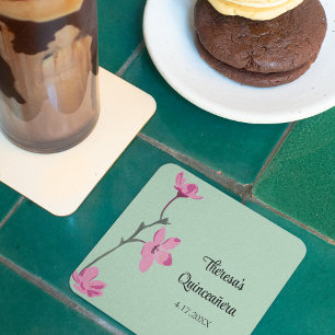 Rosa und Minze Grüne Kirsche Blossom Quinceanera Rechteckiger Pappuntersetzer