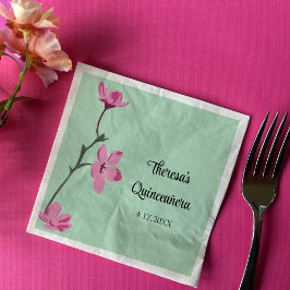 Rosa und Minze Grüne Kirsche Blossom Quinceanera Serviette